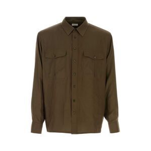 Saint Laurent Men Olive Green Silk Shirt